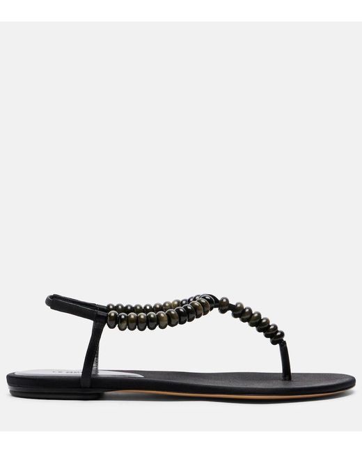 Le Monde Beryl Black Beaded Satin Thong Sandals
