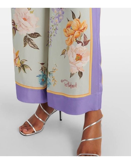 Self-Portrait Multicolor Floral Twill Palazzo Pants