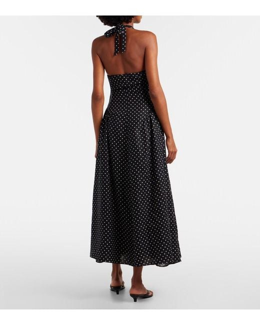 Faithfull The Brand Black La Cala Polka-Dot Halterneck Linen Midi Dress