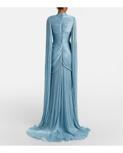 Marmar Halim Blue Draped Pleated Gown