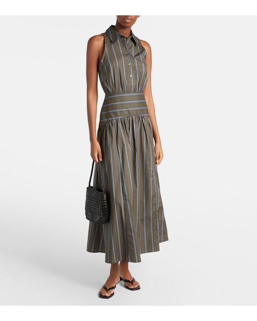 Staud Black Romy Striped Cotton Midi Dress