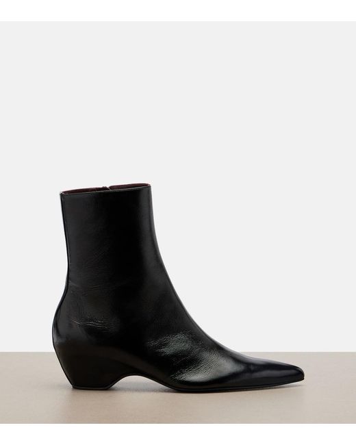 Khaite Black Leather Ankle Boots