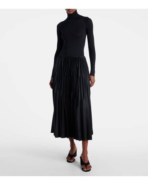 Alaïa Black Pleated Wool Flannel Midi Skirt