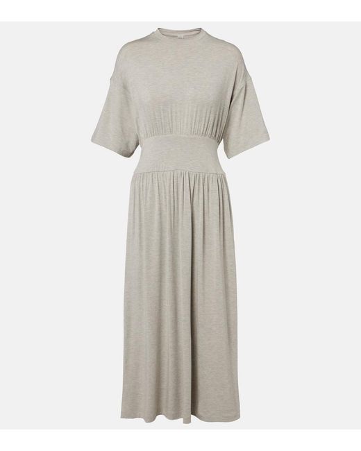 Totême Gray Jersey Gathered Midi Dress