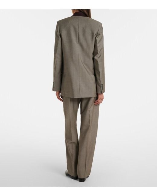 Victoria Beckham Gray Wool And Mohair Straight Pants