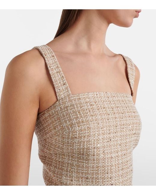 Elie Saab Natural Checked Sequined Tweed Crop Top