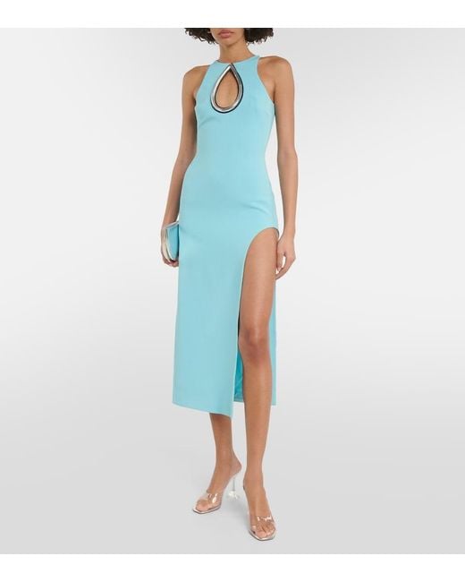 David Koma Blue Embellished Cutout Midi Dress