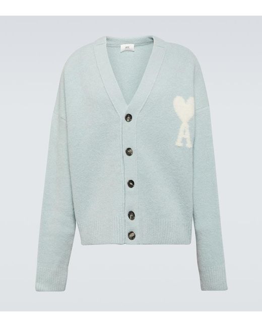 AMI Blue Ami De Coeur Alpaca-Blend Cardigan for men