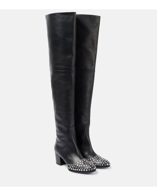 Alaïa Black 60 Studded Leather Over-The-Knee Boots