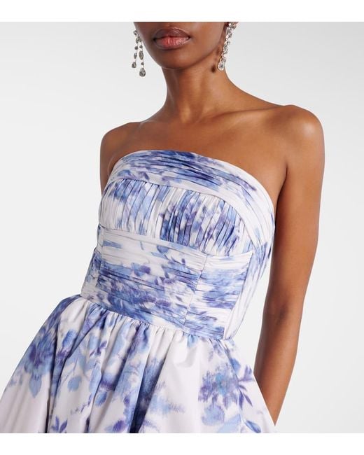 Robe Longue En Taffetas A Fleurs Carolina Herrera en coloris Blue