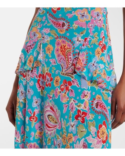 Rixo Blue Evie Silk Crepe De Chine Midi Dress
