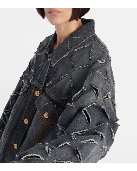 Versace Gray Distressed Denim Jacket