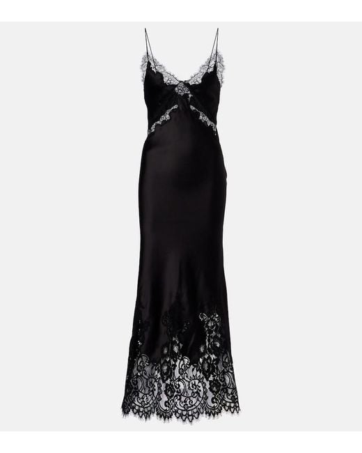 Rebecca Vallance Black Tamera Lace-Trimmed Satin Slip Dress