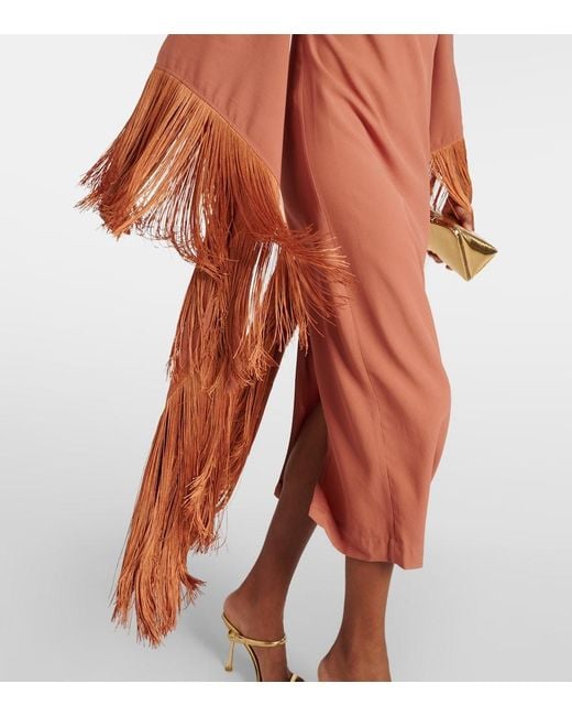 Taller Marmo Orange Del Mar Fringed Crepe Midi Dress