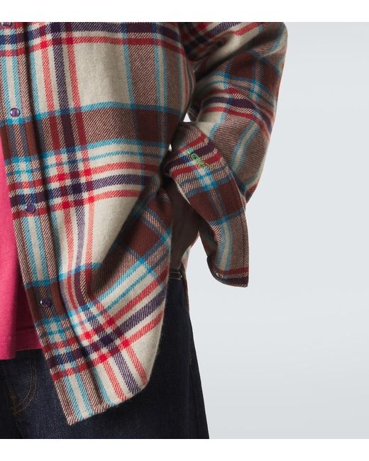 God's True Cashmere Red Plaid Cashmere Shirt With Amethyst for men