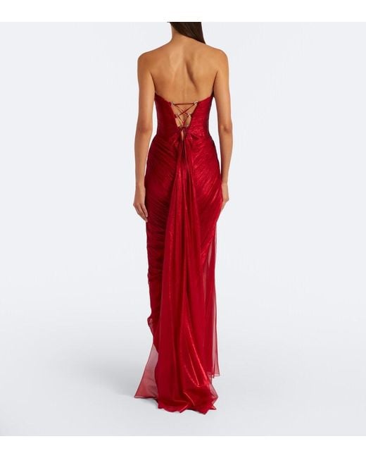 Maria Lucia Hohan Red Zephyra Metallic Silk Corset Gown