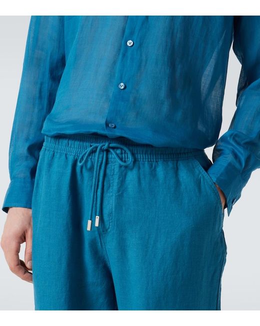 Vilebrequin Blue Linen Wide-Leg Pants for men