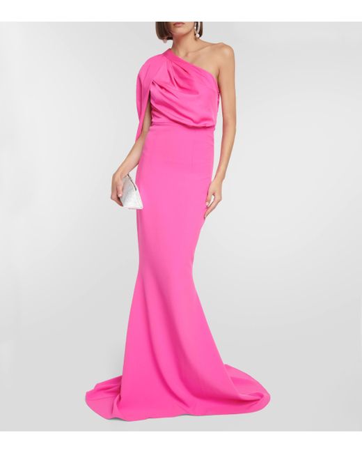 Safiyaa Pink One-shoulder Cape Gown