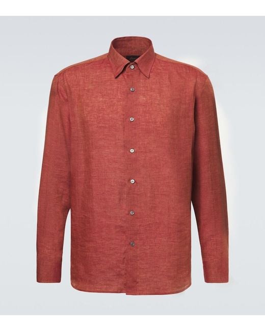 Brioni Red Linen Shirt for men