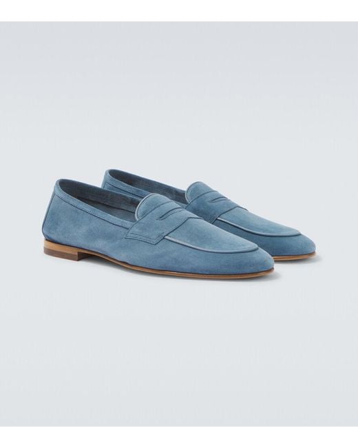Frescobol Carioca Blue Leme Suede Penny Loafers for men