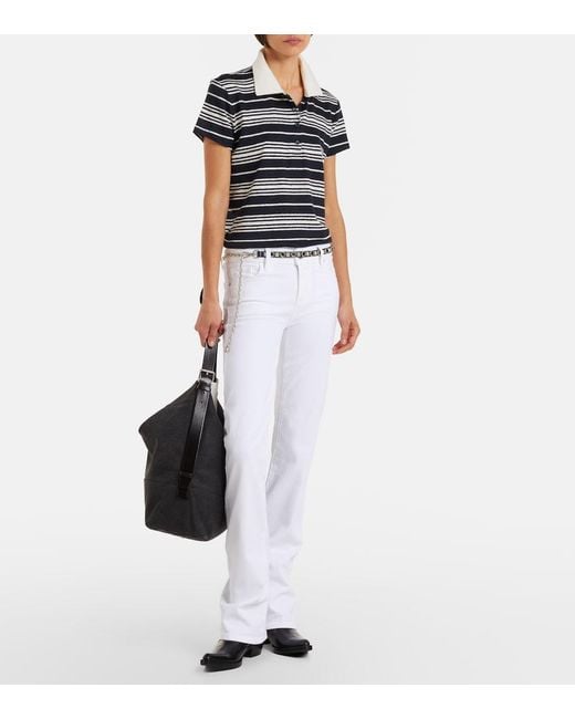 FRAME Blue Striped Linen-Blend Polo Shirt