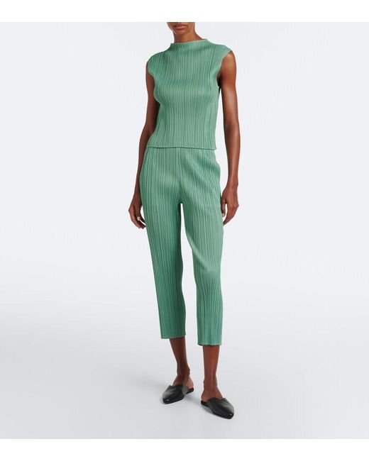 Pleats Please Issey Miyake Green Monthly Colors: August Pleated Slim Pants