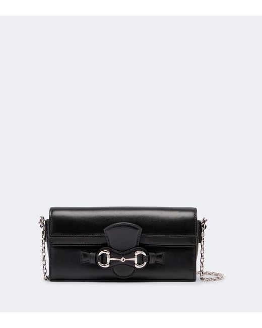 Gucci Black Horsebit Leather Wallet On Chain