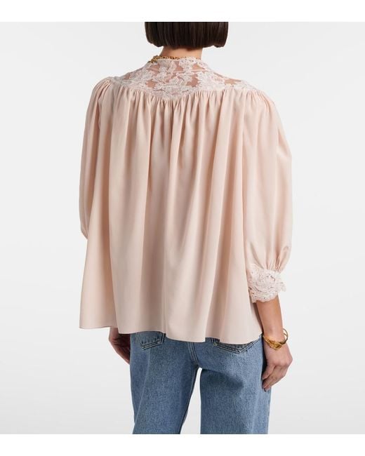Chloé Natural Lace-Trimmed Silk Crepe De Chine Blouse