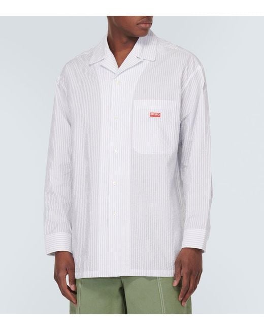 KENZO White Pinstriped Cotton Poplin Shirt for men