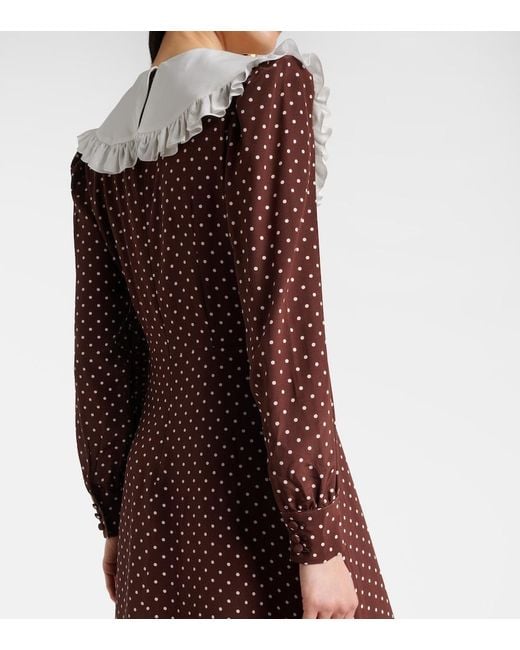Alessandra Rich Brown Polka-Dot Ruffled Silk Midi Dress