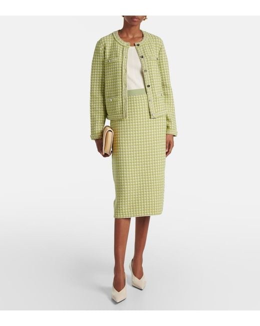 Tory Burch Green Knitted Checked Jacket