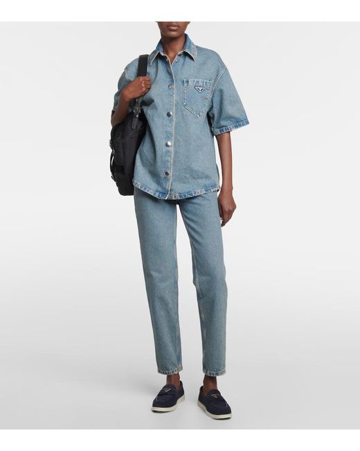 Prada Blue Loafers Saint Tropez Aus Veloursleder
