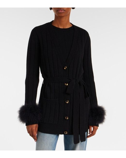 Valentino Black Feather-Trimmed Virgin Wool Cardigan