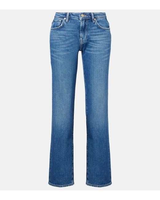 7 For All Mankind Blue Calie Mid-Rise Straight Jeans
