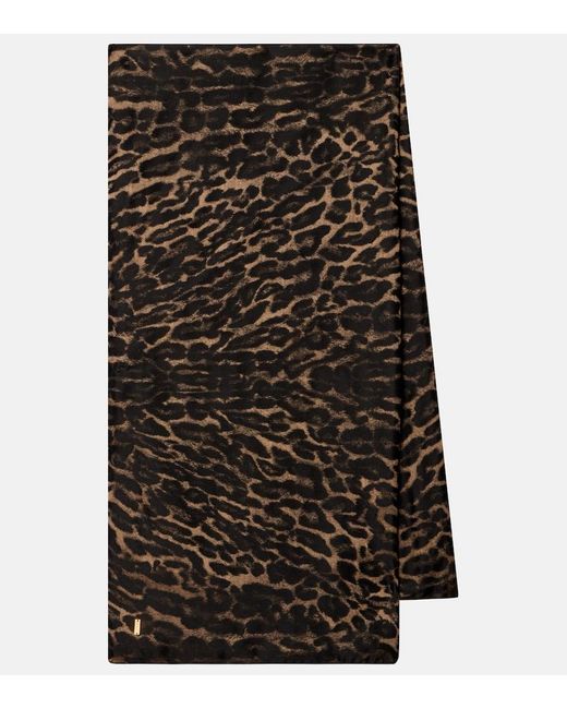 Saint Laurent Black Leopard-Print Silk And Cashmere Scarf