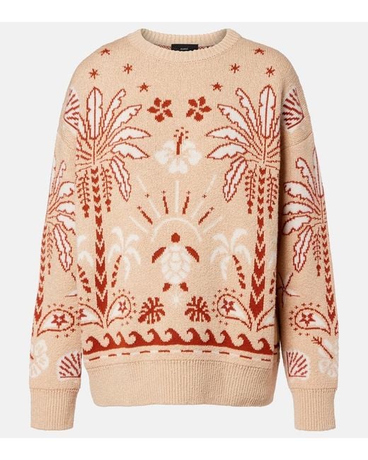 Alanui Pink Echoes Of The Island Wool And Cotton Sweater