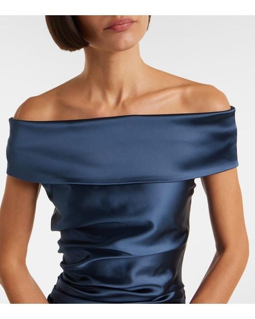 Max Mara Blue Opaco Gathered Satin Gown