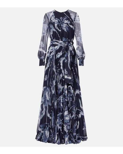 Erdem Blue Floral Voile Gown