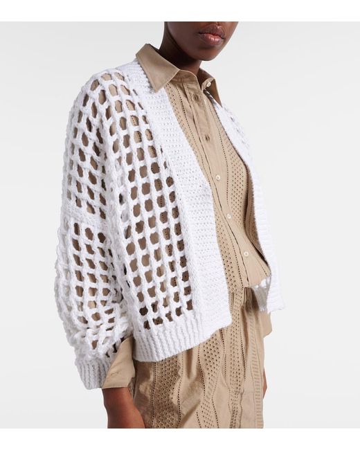 Brunello Cucinelli White Open-Knit Cotton Cardigan