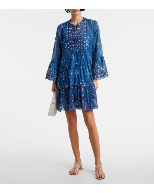 Juliet Dunn Blue Bedrucktes Minikleid Aus Baumwolle