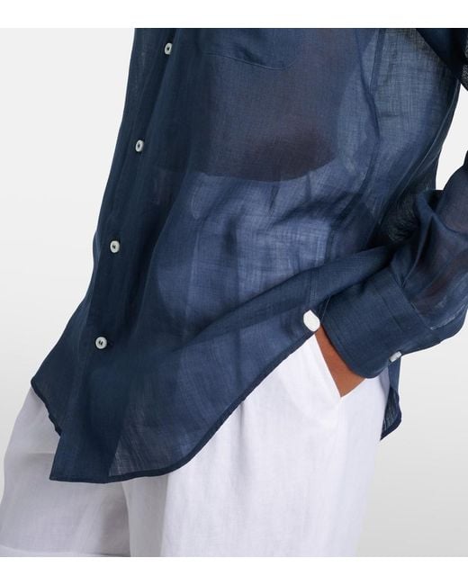 Loro Piana Blue Hemd Aus Ramie