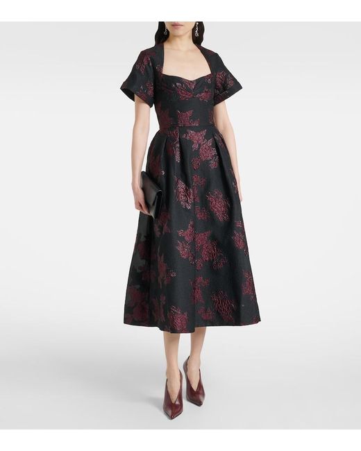 Rebecca Vallance Black Florentina Floral Midi Dress