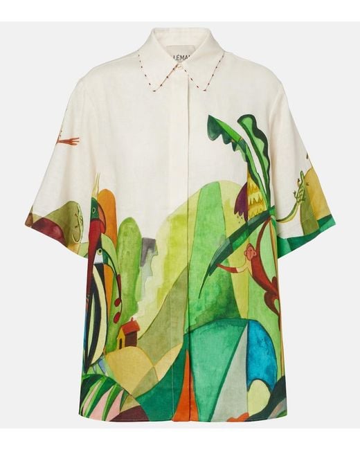 ALÉMAIS Green X Mokshini Linen Bowling Shirt