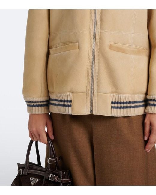 Prada Natural Wool-Trimmed Shearling Bomber Jacket