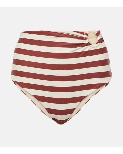 Johanna Ortiz White Striped High-Rise Bikini Bottoms