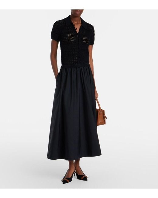 Polo Ralph Lauren Black Crochet-Trimmed Cotton Poplin Midi Dress