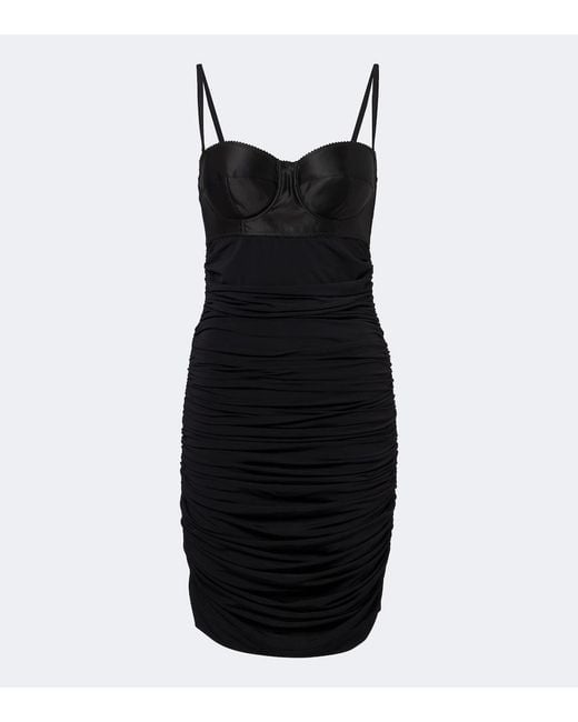 Dolce & Gabbana Black Ruched Satin Minidress