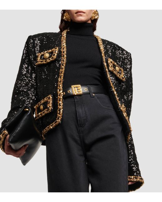 Balmain Black Sequin-embellished Spencer Jacket