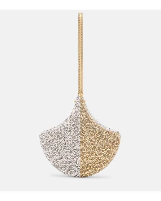 BVLGARI White Ginkgo Crystal-Embellished Suede Clutch
