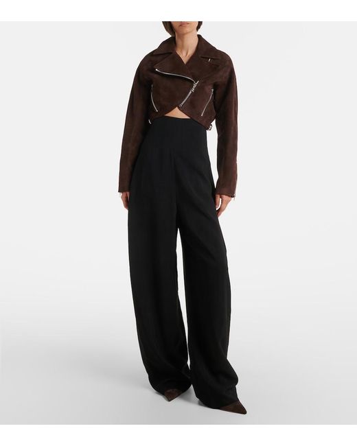 Alaïa Brown Cropped Suede Biker Jacket